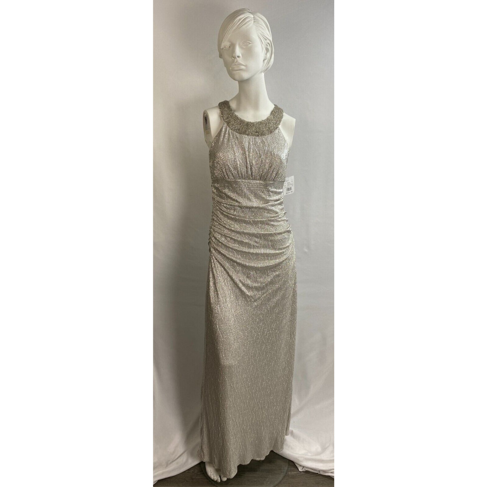 NWT! Cachet Beaded Silver Taupe Cocktail Dress 6